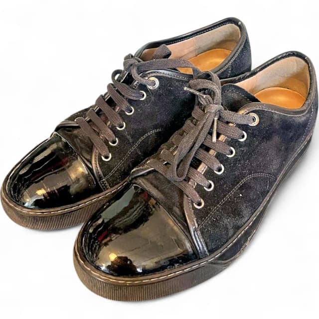 Lanvin Suede Patent Leather Low-Top Sneakers