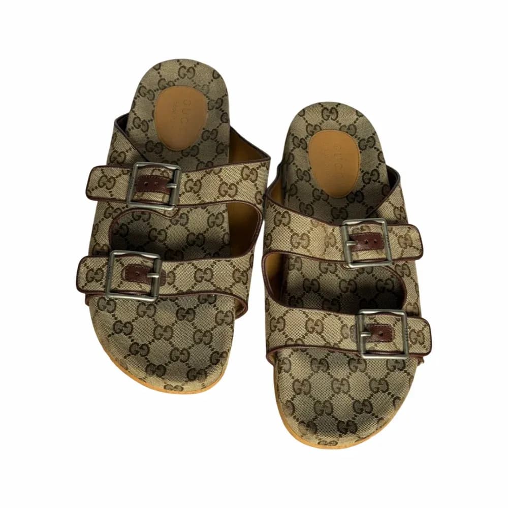 Gucci GG Monogram Double Strap Slide Sandal