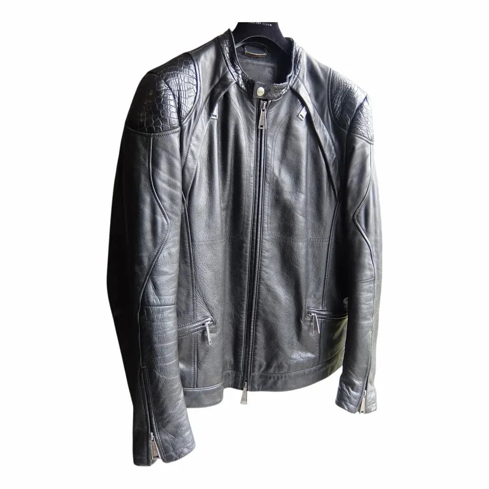 Philipp Plein Croco Leather Biker Jacket
