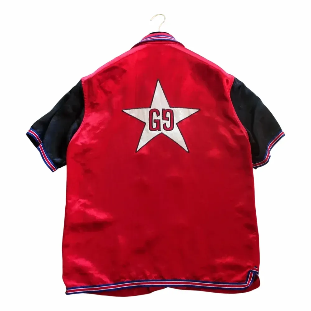Gucci GG Star Red Taped Silk Bowling Shirt