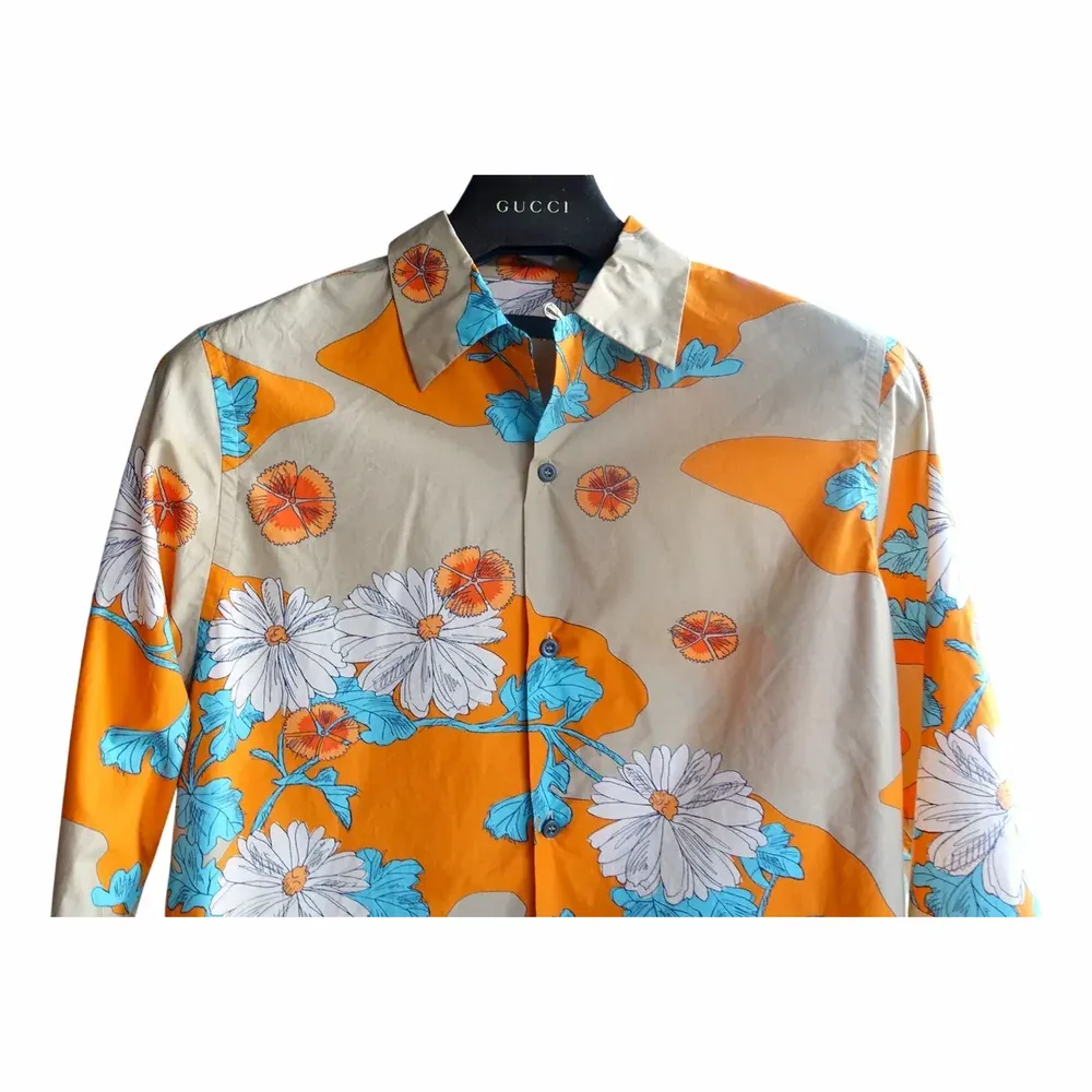 Prada Relaxed shirt with 70s collar in orange floral print