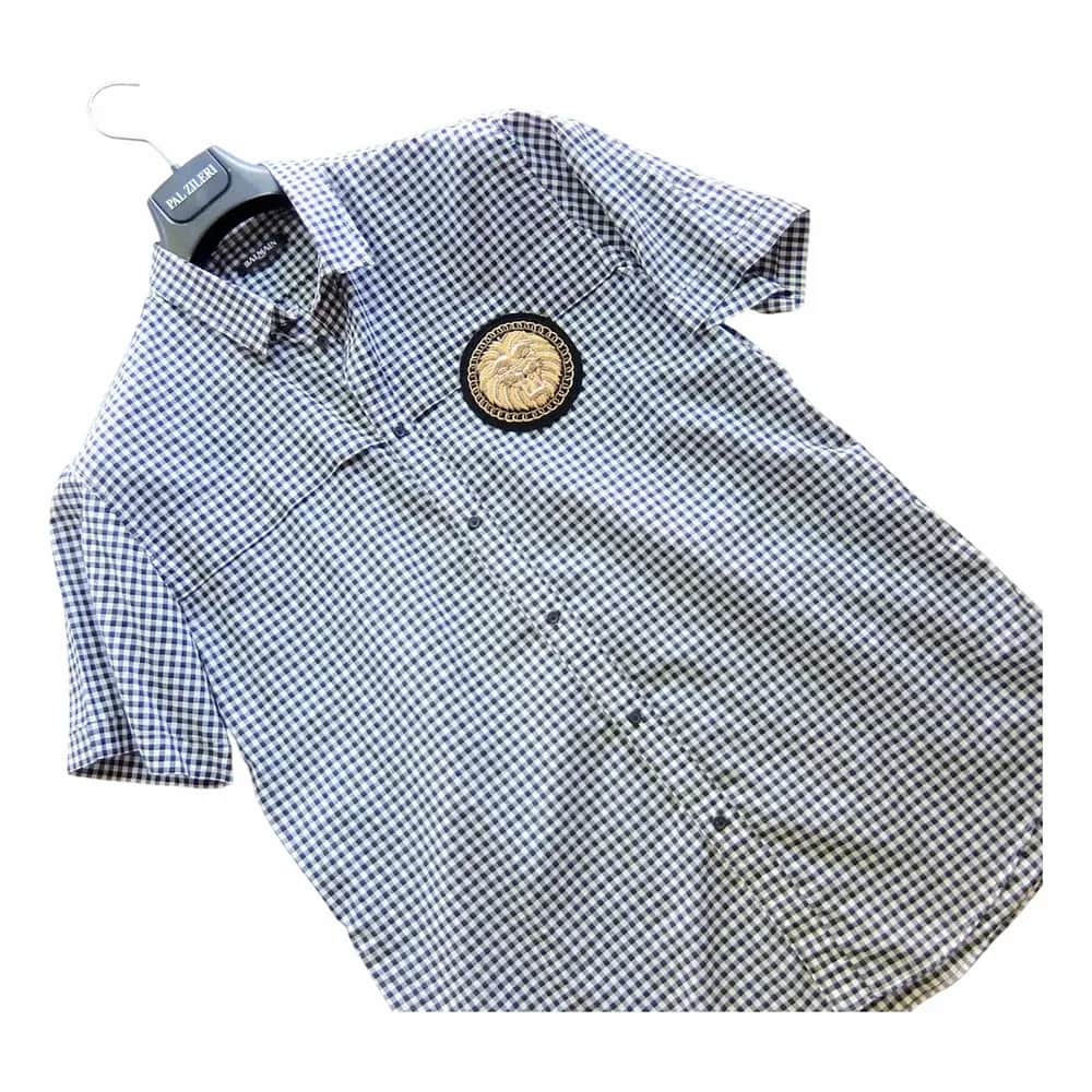Balmain Gingham Shirt with Lion Embroidery