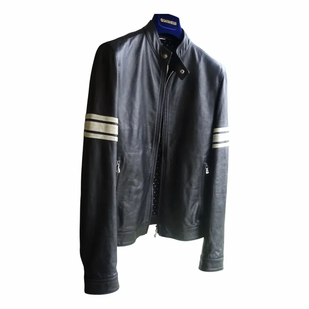 Dolce & Gabbana Striped sleeves leather jacket (G9HP0LFUL7SN0000)