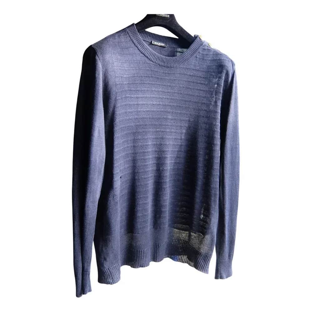 Balmain Distressed Crew Neck Knit Sweater