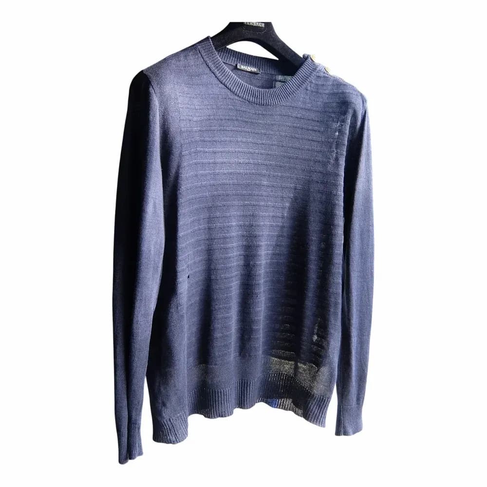 Balmain Distressed Crew Neck Knit Sweater