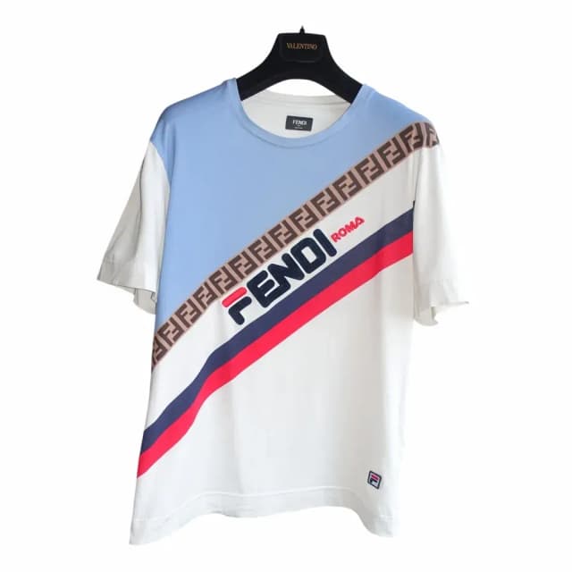 Fendi Multicolor Diagonal Striped Logo Print T-Shirt