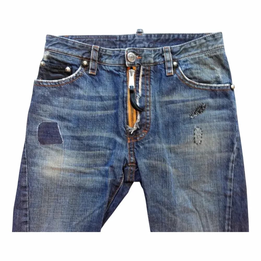 Dsquared2 Tattoo Prints Leather Detail Distressed Jeans