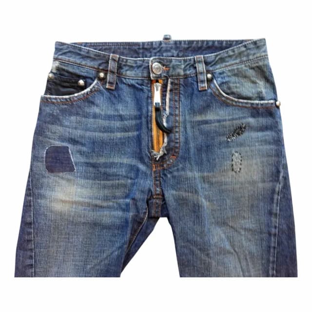 Dsquared2 Tattoo Prints Leather Detail Distressed Jeans