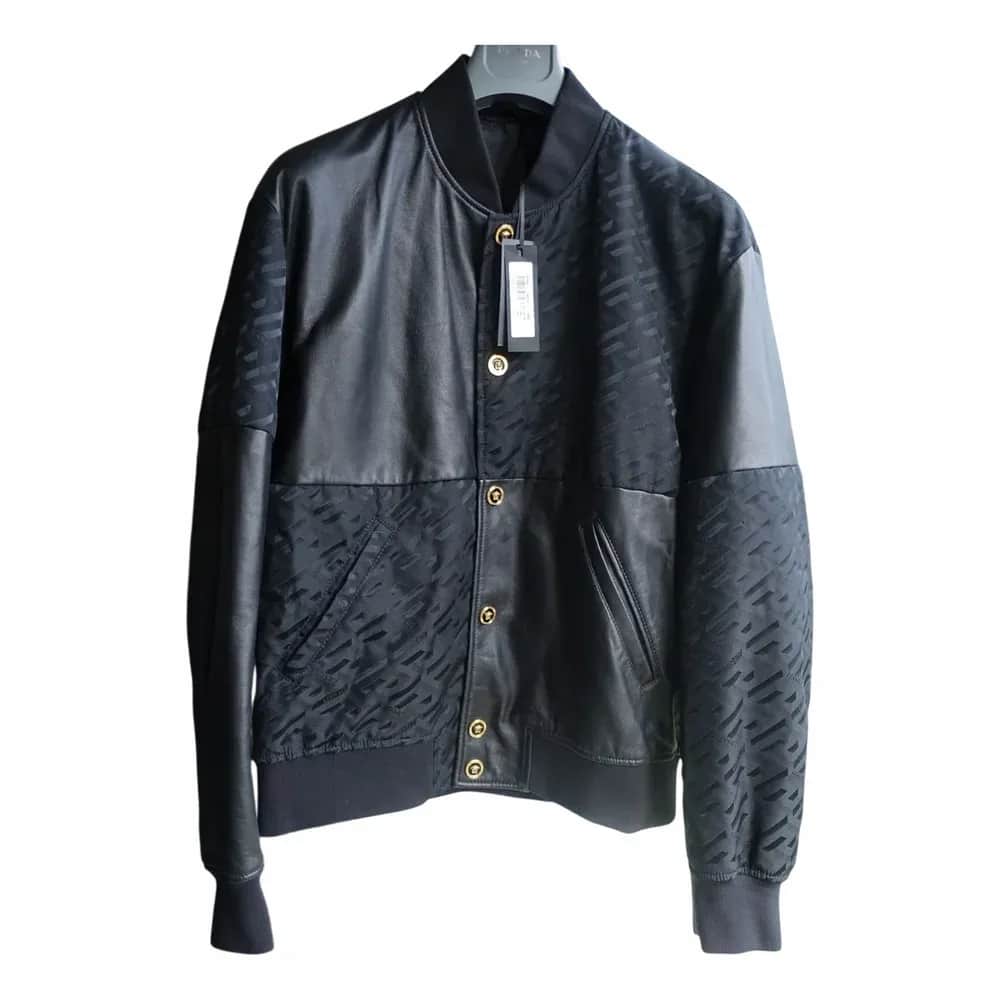Versace Jacquard Monogram Leather Bomber Jacket