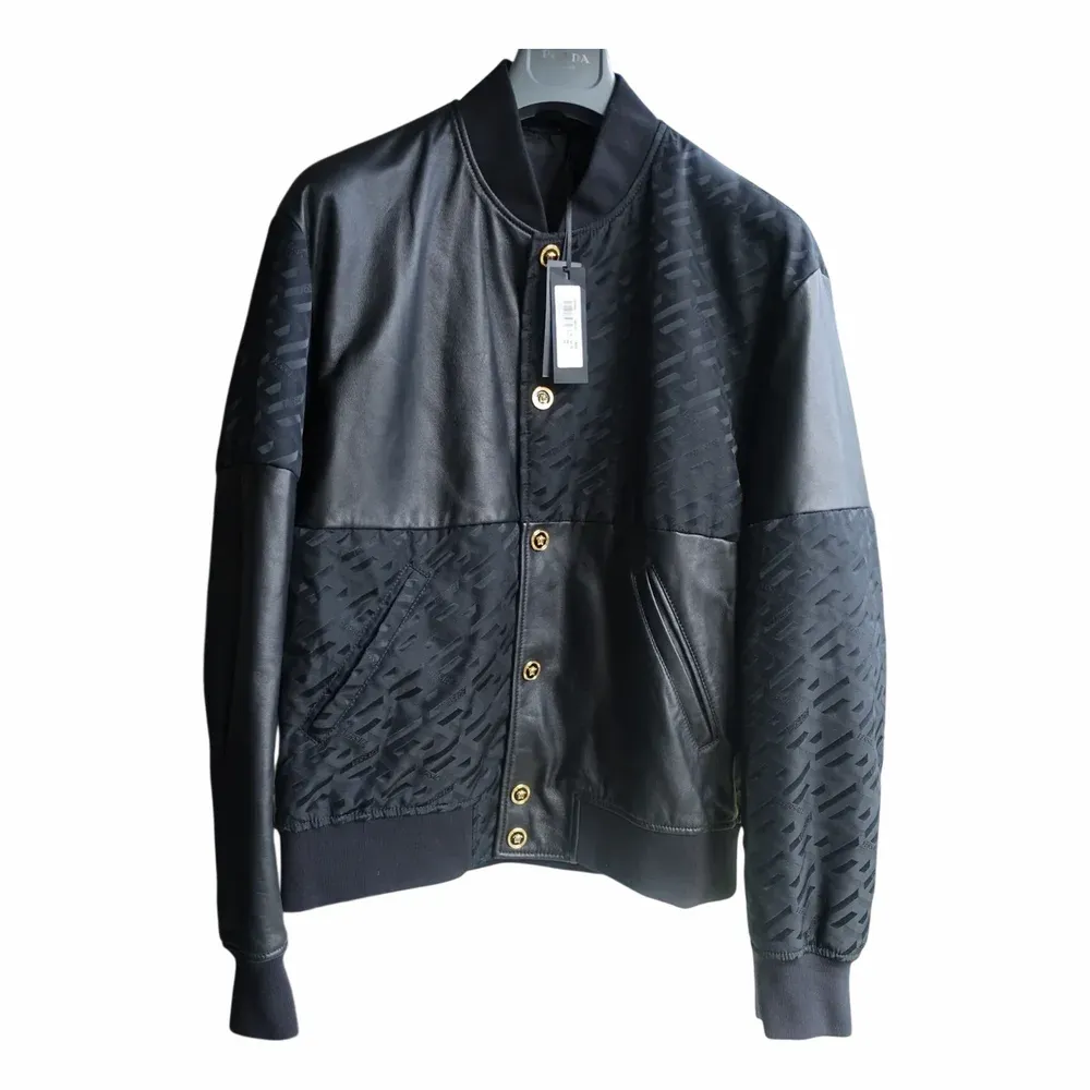Versace Jacquard Monogram Leather Bomber Jacket