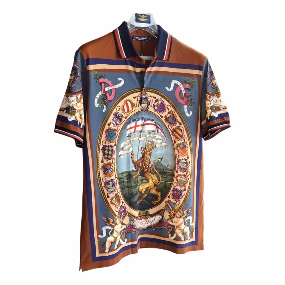 Dolce & Gabbana Cotton Polo Shirt with Baroque Heraldry and Logo Print
