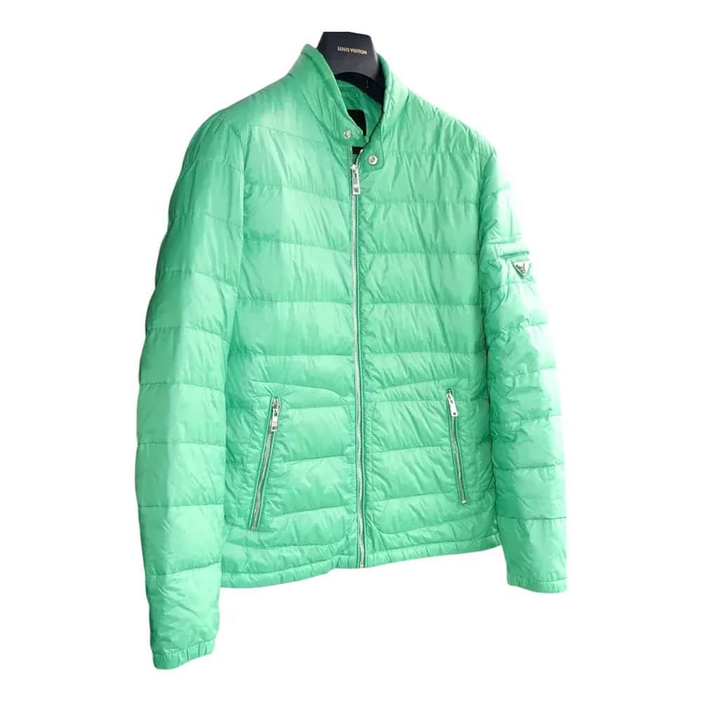 Prada Enameled Metal Triangle Logo Down Puffer Jacket
