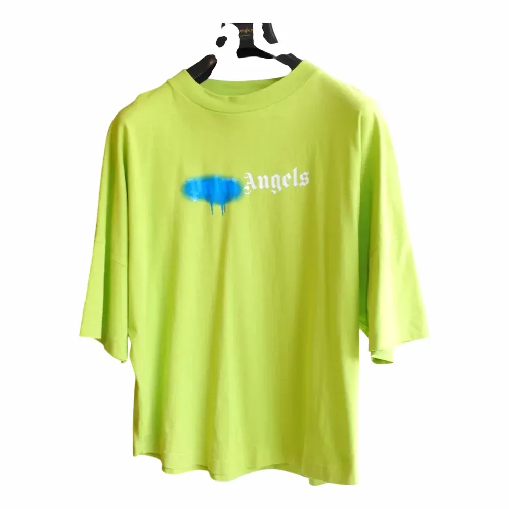 Palm Angels Blue Spray Logo Mock Neck Green Tee