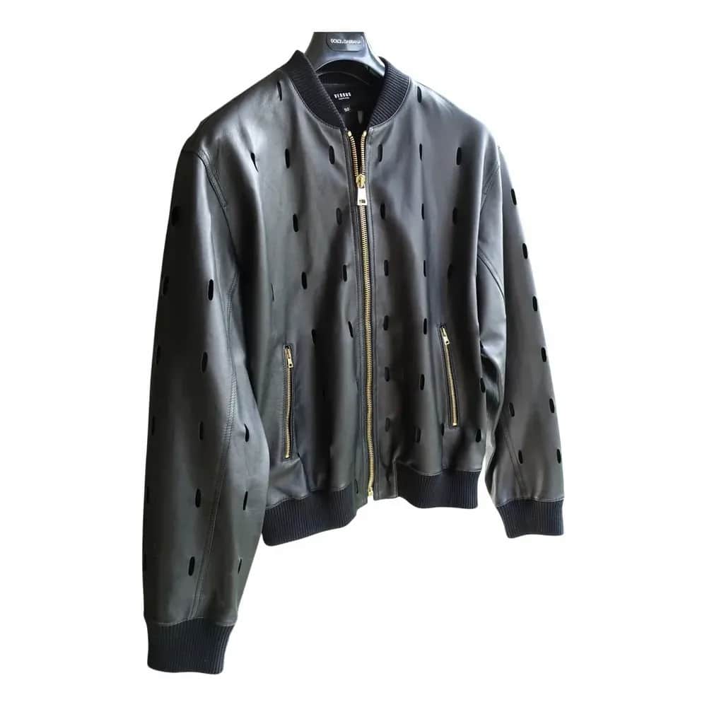 Versace Monogram-Embroidered Nappa Leather Bomber Jacket