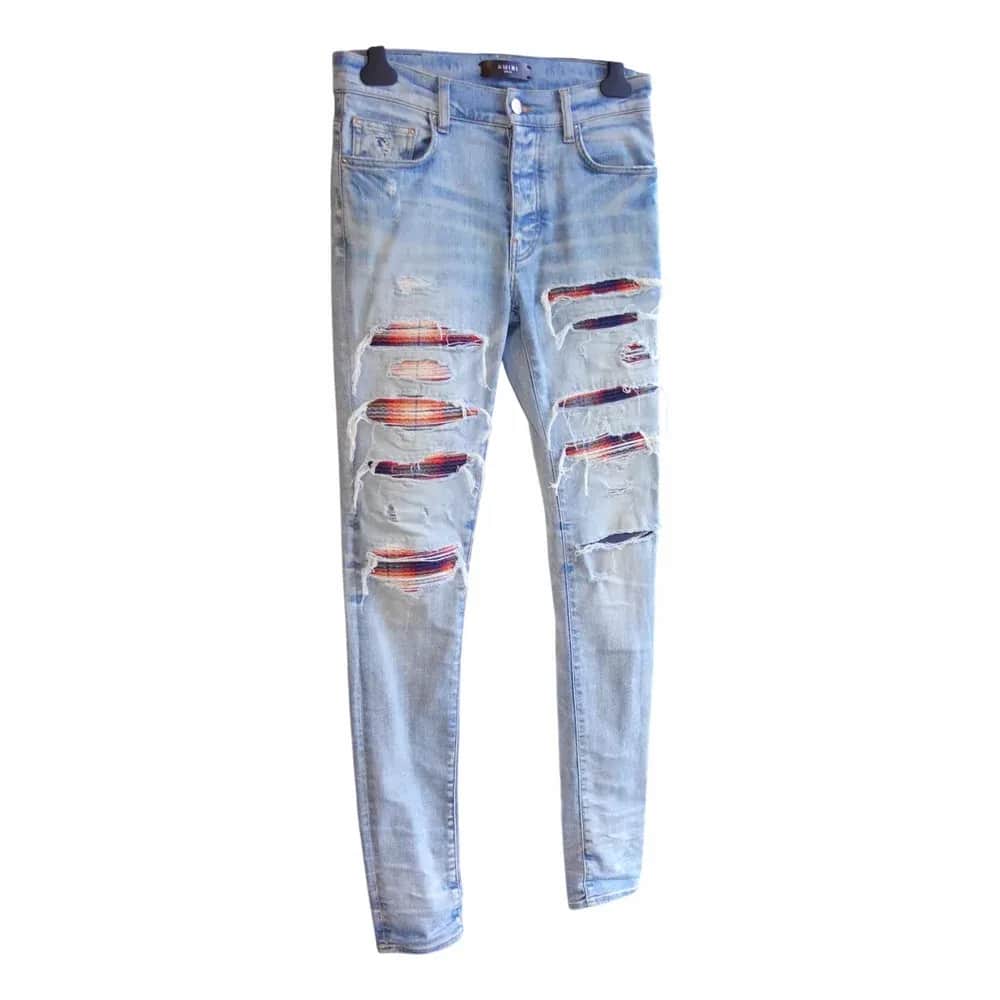 AMIRI Plaid Bandana Thrasher Skinny Jeans