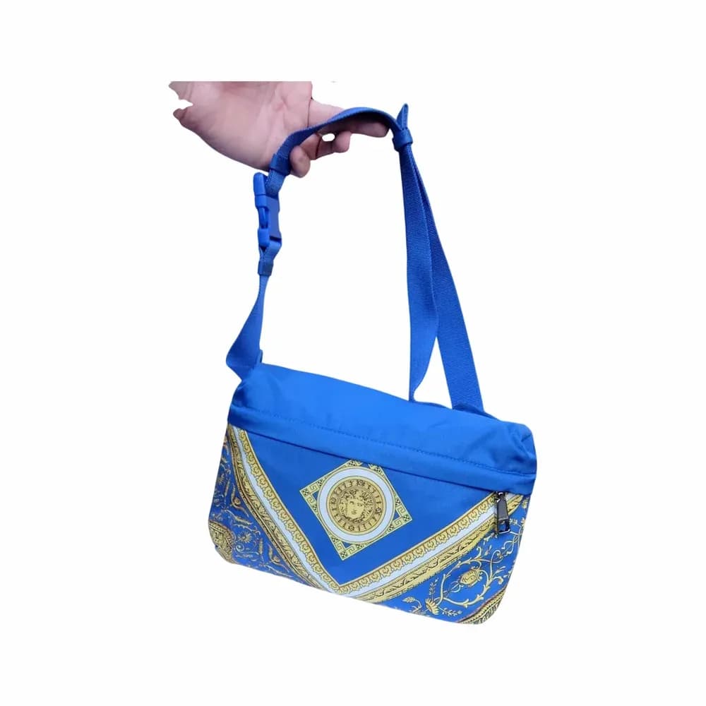 Versace Blue Barocco Print Belt Bag