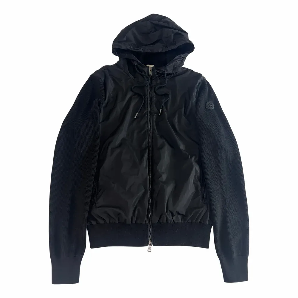 Moncler Nylon Paneled Tricot Hooded Cardigan