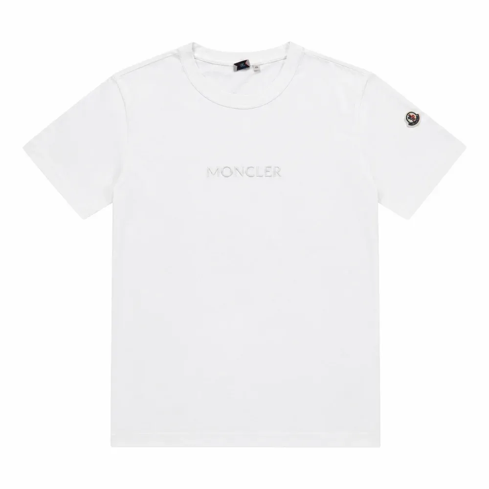 Moncler White Flocked Logo Cotton T-Shirt