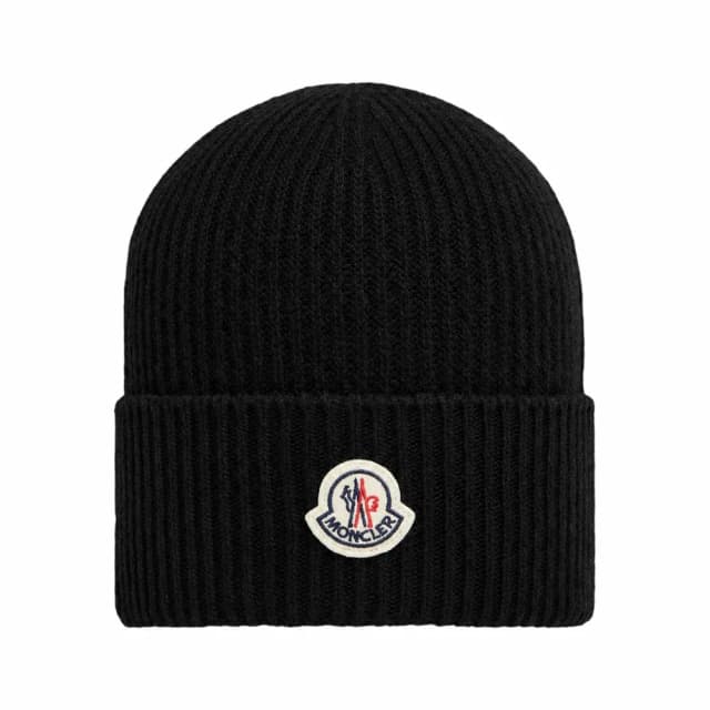 Moncler Logo Patch Ribbed Knit Beanie