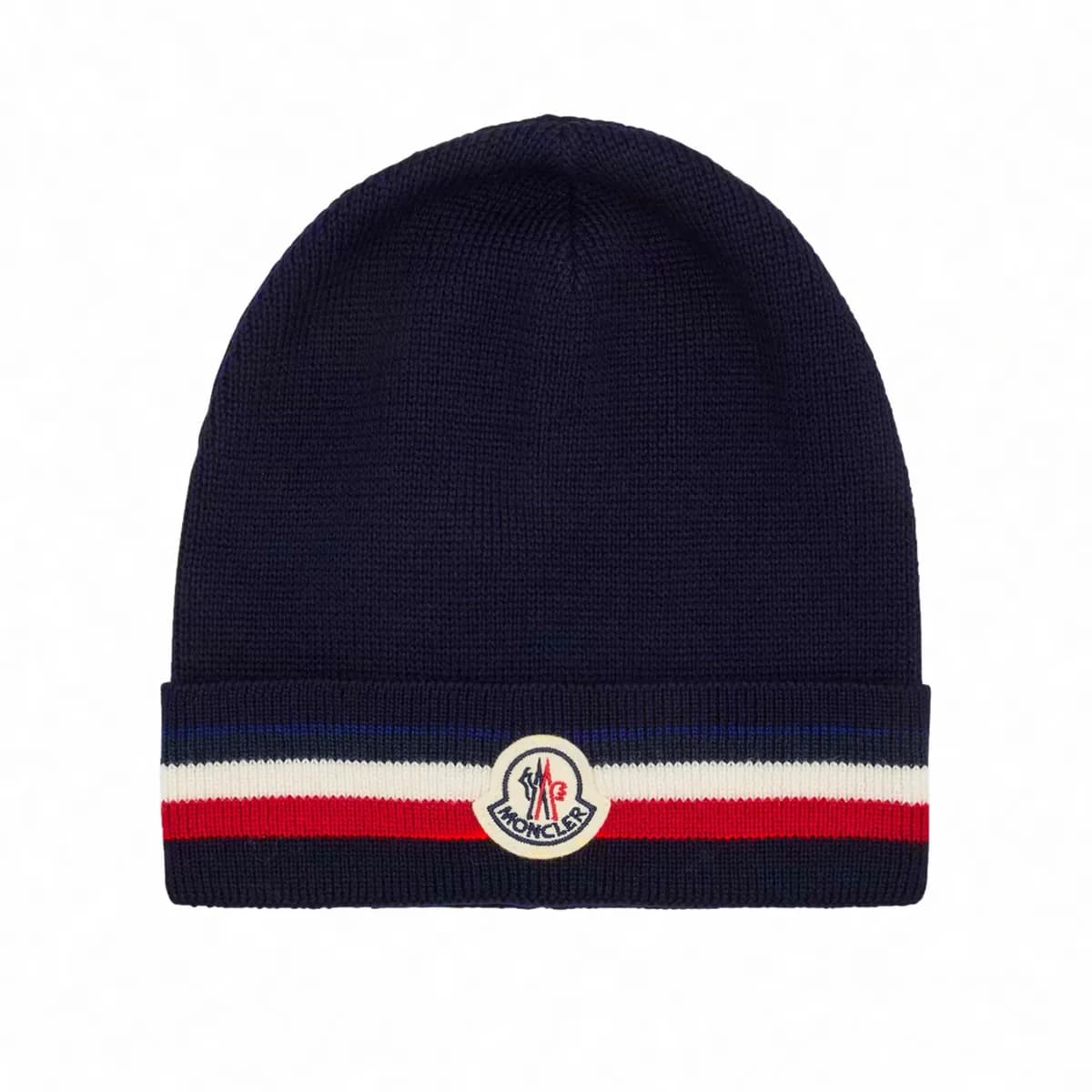 Moncler Tricolor Stripe Ribbed Wool Beanie