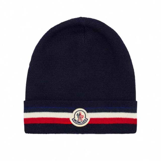 Moncler Tricolor Stripe Ribbed Wool Beanie