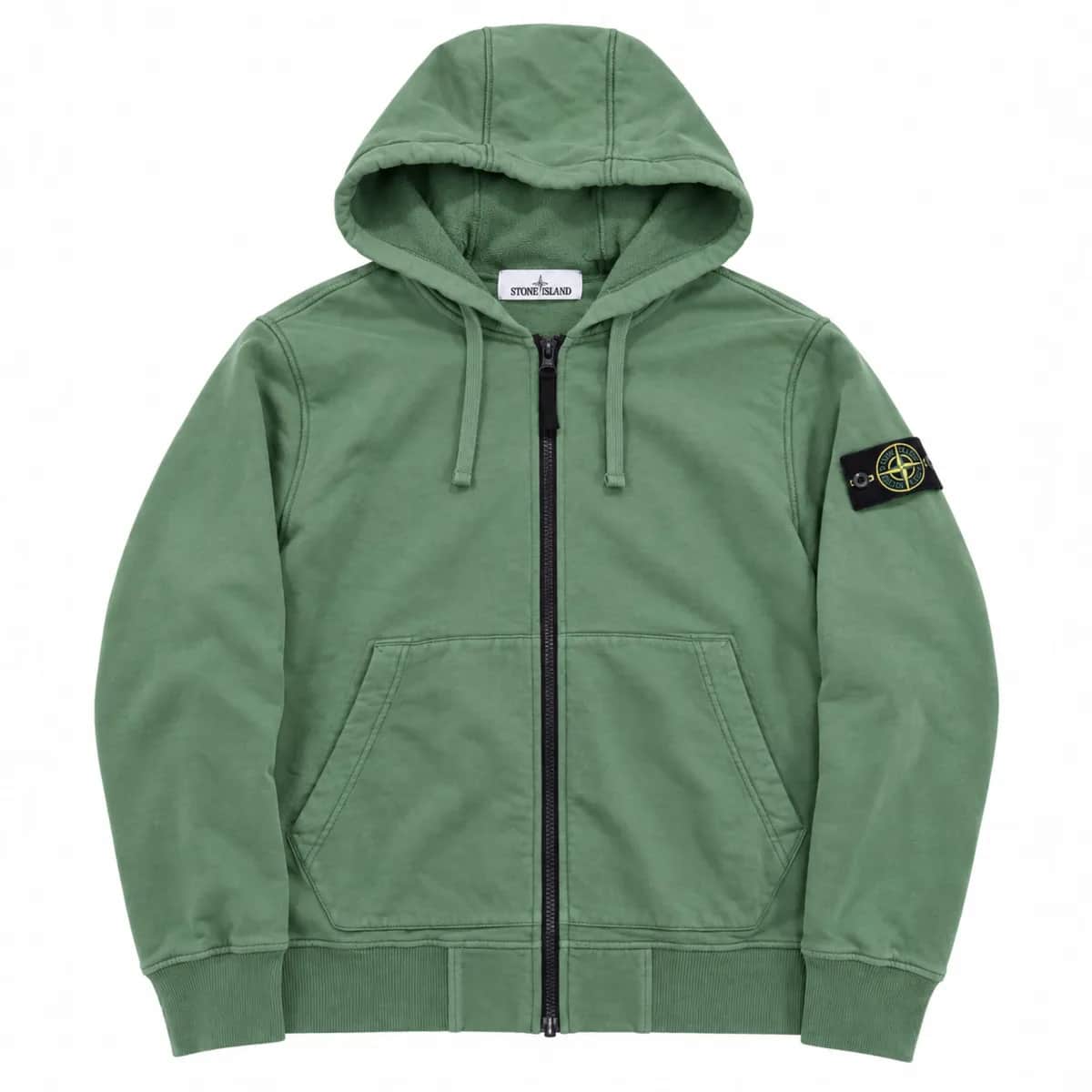 Stone Island 64220 Brushed Cotton Fleece Zip Up Hooded Sweatshirt