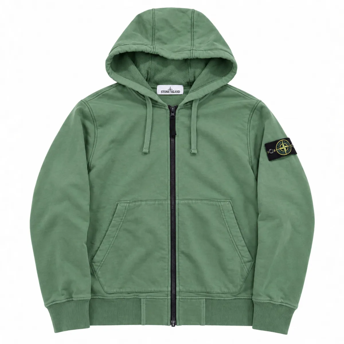 Stone Island 64220 Brushed Cotton Fleece Zip Up Hooded Sweatshirt