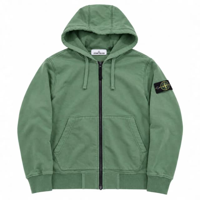 Stone Island 64220 Brushed Cotton Fleece Zip Up Hooded Sweatshirt