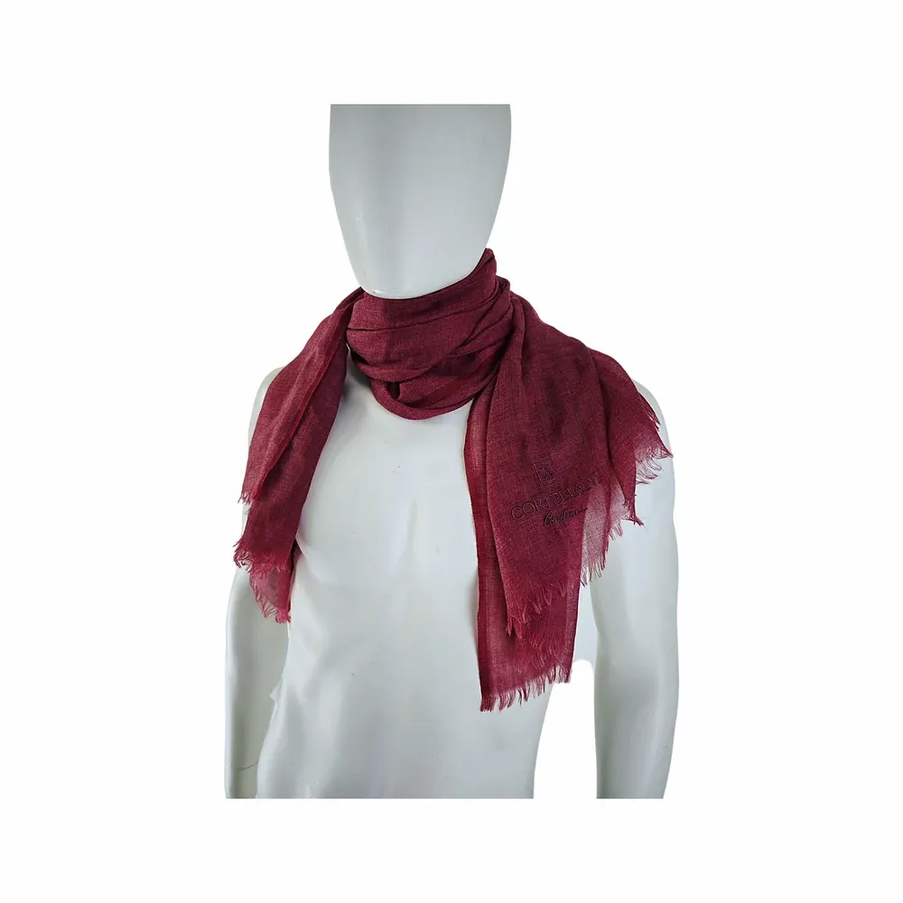 Corneliani Maroon Cashmere Knit Wrap Shawl Fringe Scarf