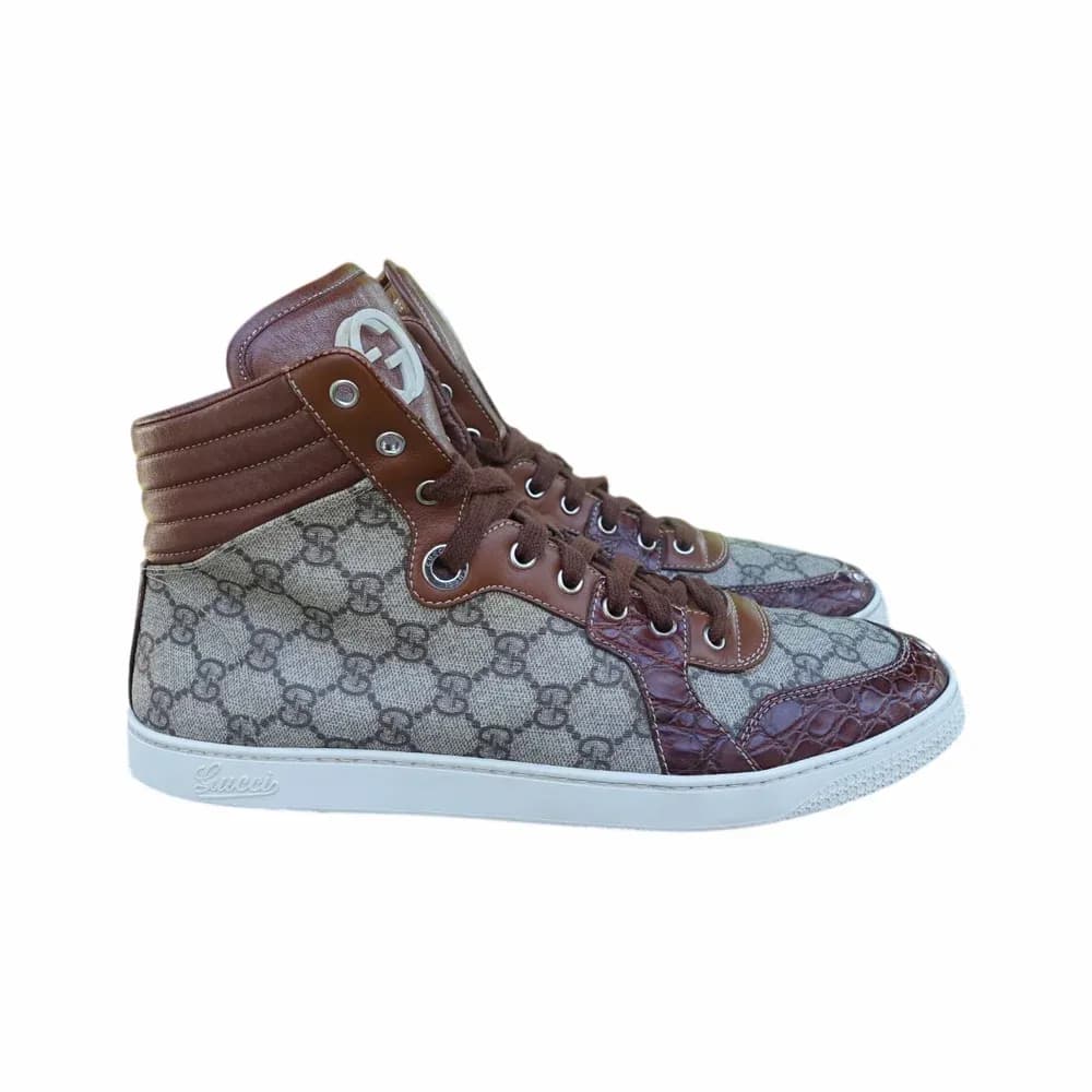 Gucci GG Monogram High Top Sneaker with Crocodile Trim