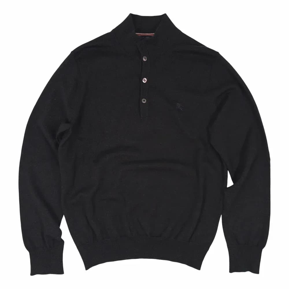 Burberry Knitted Button-Up Mock Neck Sweater