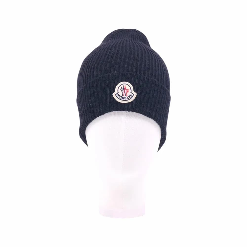 Moncler Ribbed Knit Beanie with Logo Patch