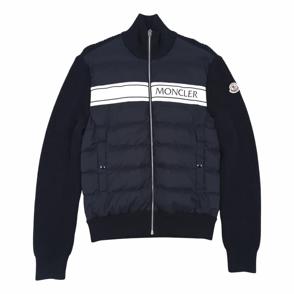 MONCLER Logo-Print Quilted Shell and Ribbed Wool Cardigan