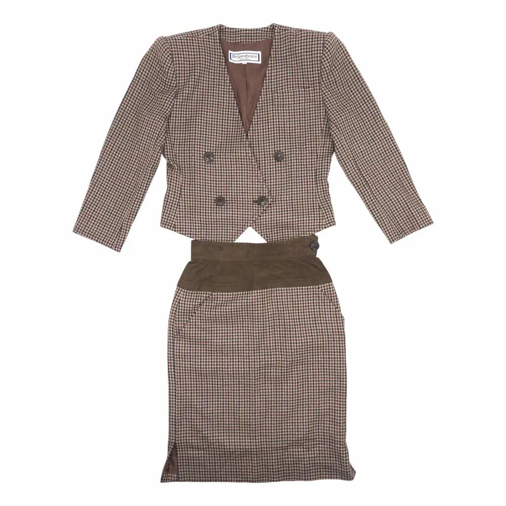 Saint Laurent Vintage Brown Wool Skirt Suit
