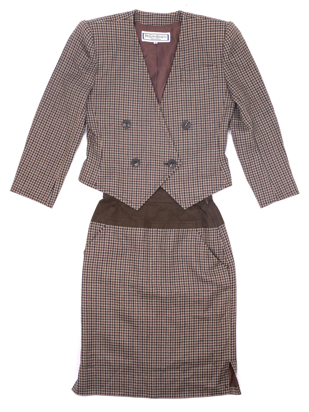 Saint Laurent Vintage 1980s Plaid Skirt Suit Set
