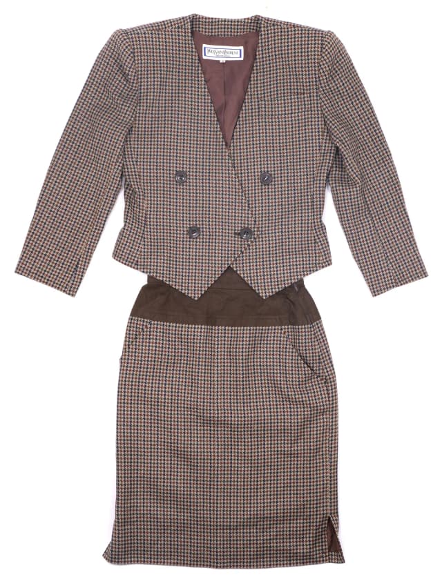 Saint Laurent Vintage 1980s Plaid Skirt Suit Set