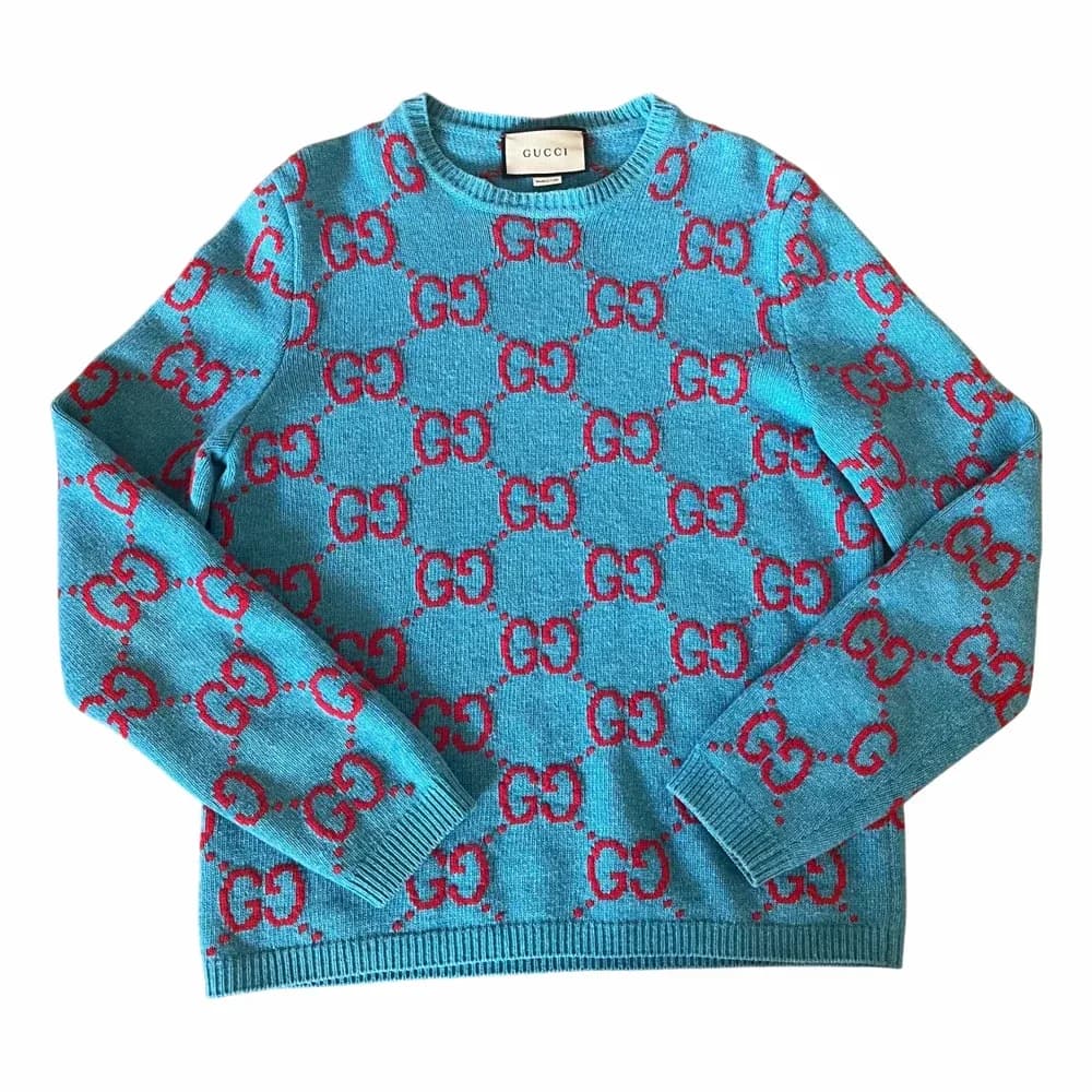 GUCCI Klassisk Stickad Tröja i Marinblått
