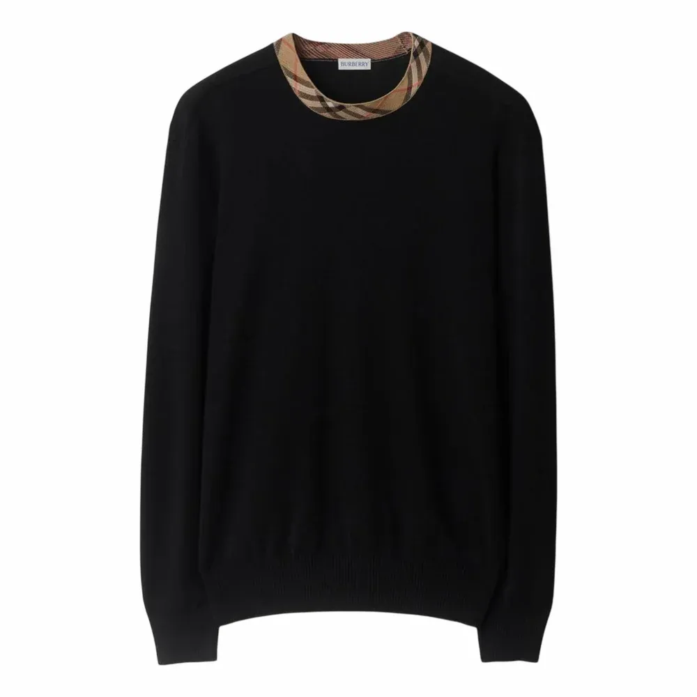 BURBERRY Check Trim Wool Sweater