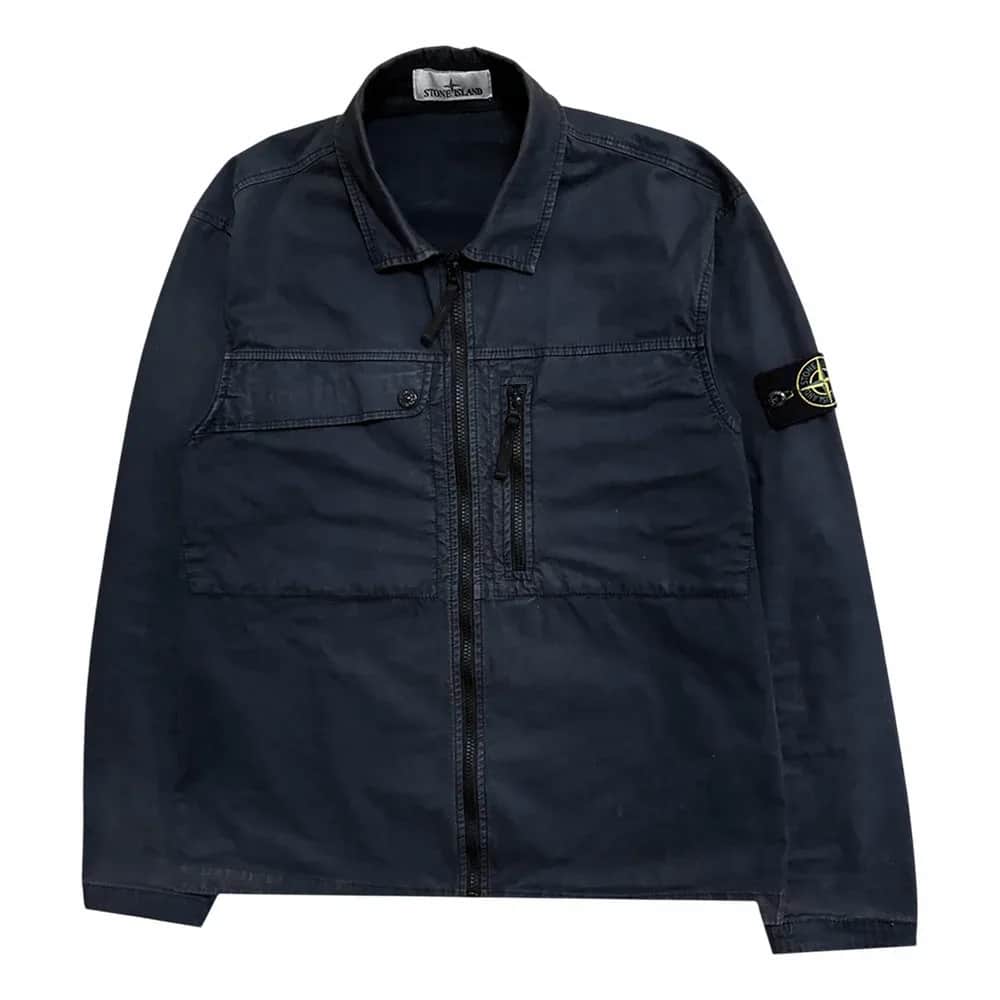 Stone Island Garment Dyed Cotton Zip Overshirt