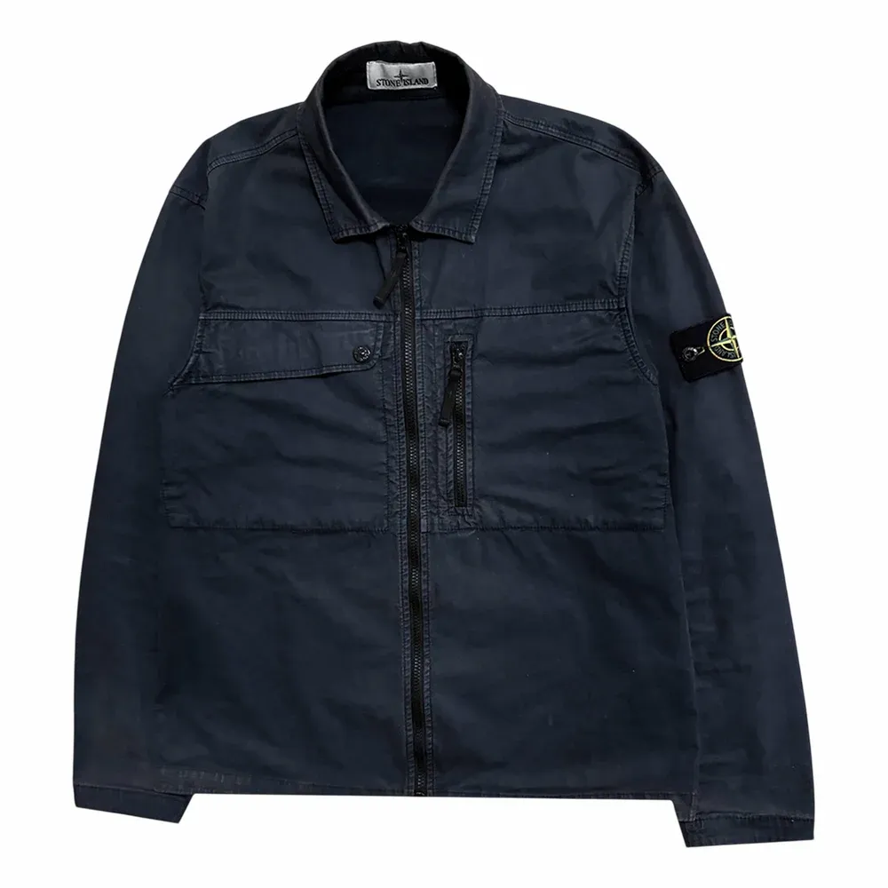 Stone Island Garment Dyed Cotton Zip Overshirt