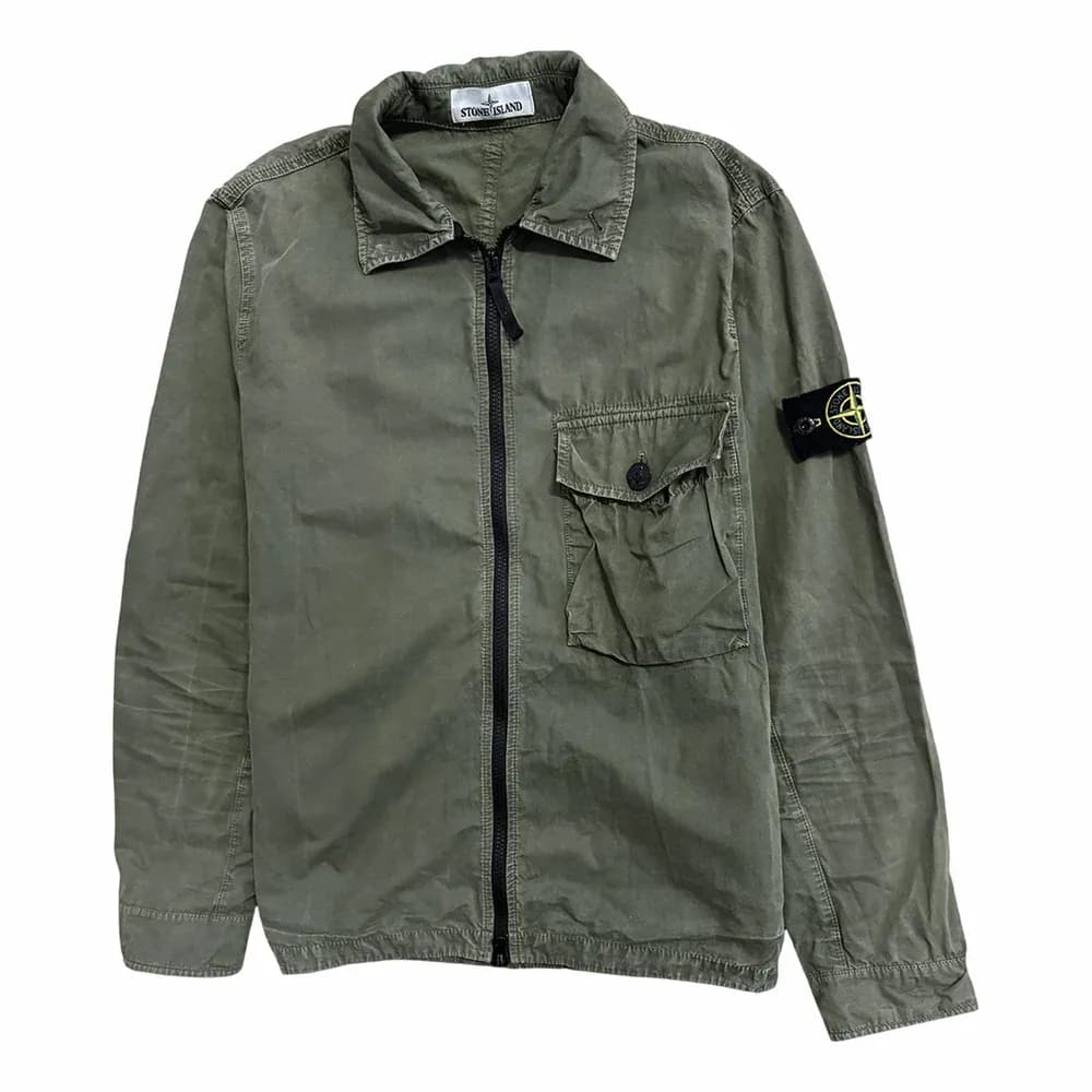 Stone Island Garment Dyed Cotton Zip Pocket Overshirt