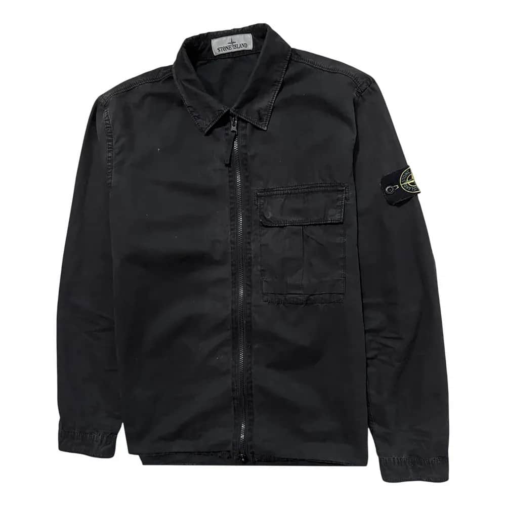 Stone Island Old Effect Brushed Cotton Canvas Zip Overshirt