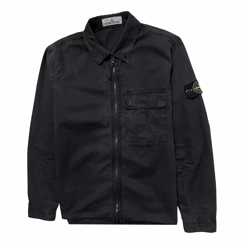 Stone Island Old Effect Brushed Cotton Canvas Zip Overshirt