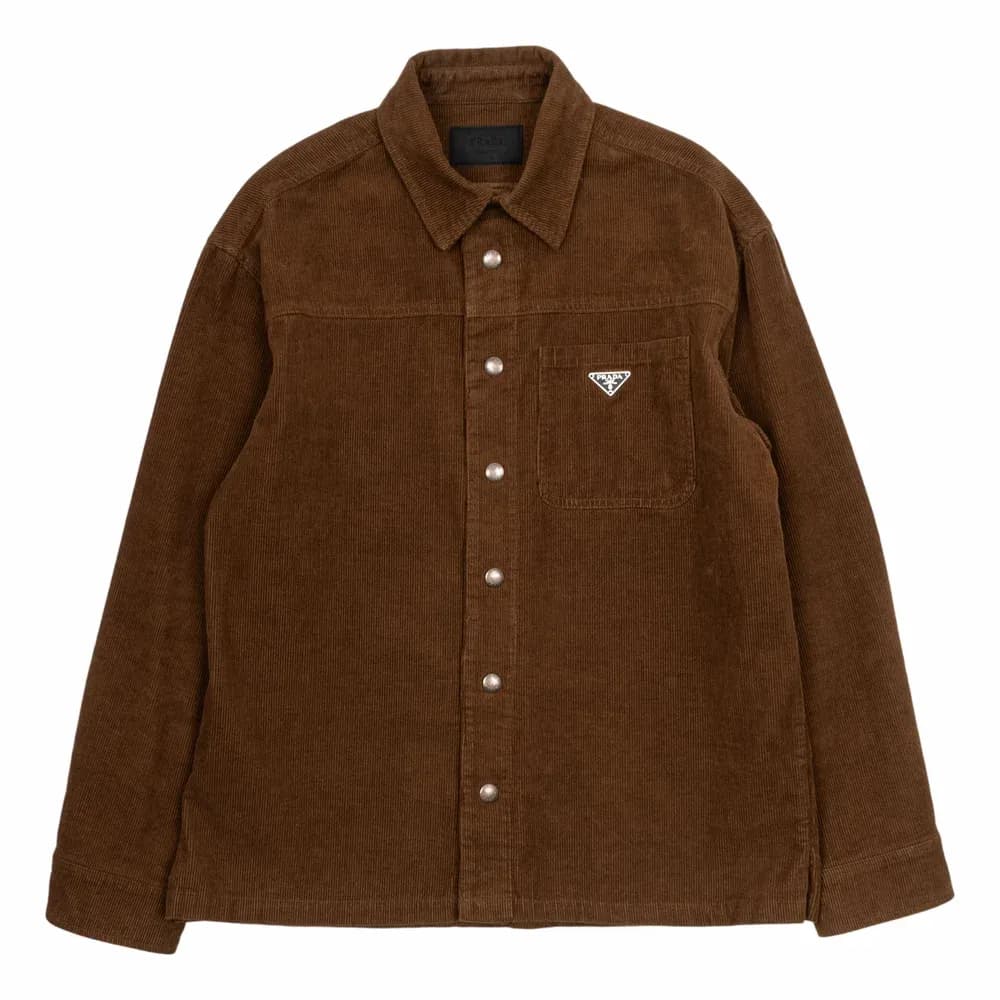 Prada Logo-Badge Relaxed-Fit Corduroy Cotton Shirt