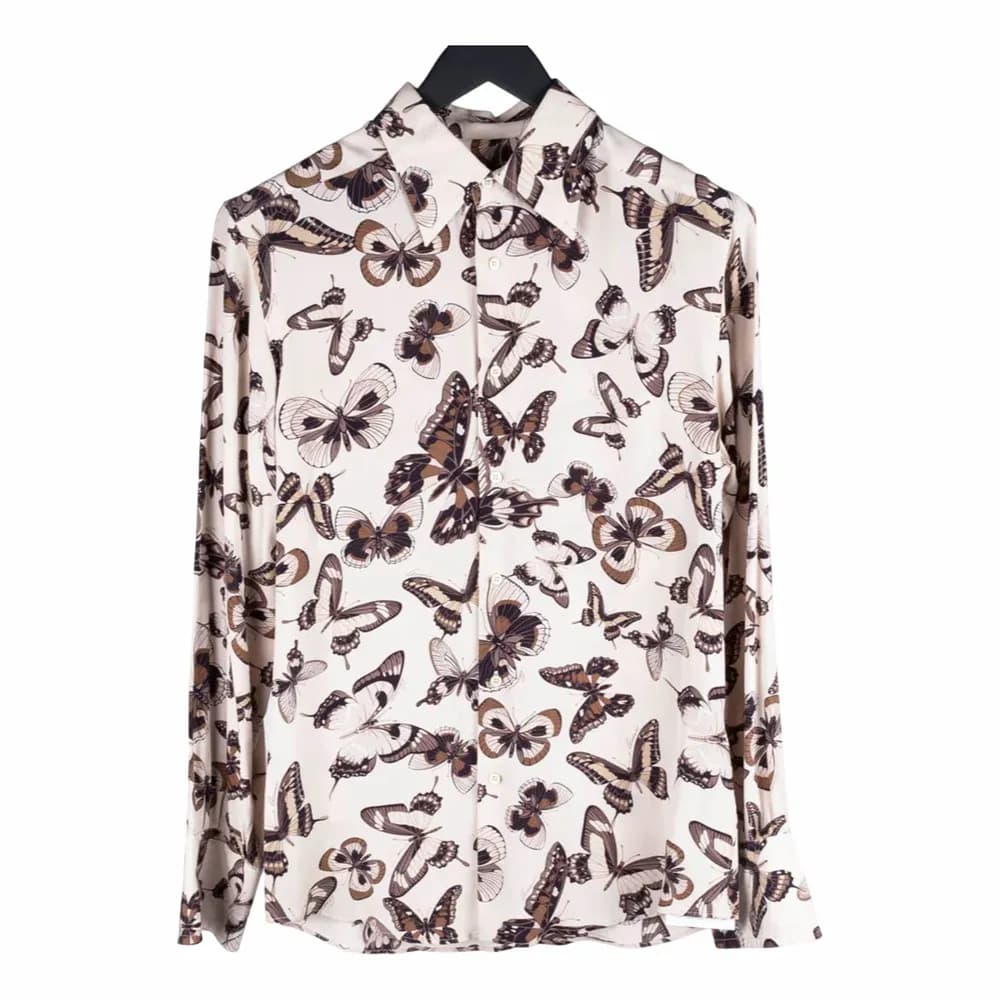 Gucci Vintage Butterfly Print Silk Shirt
