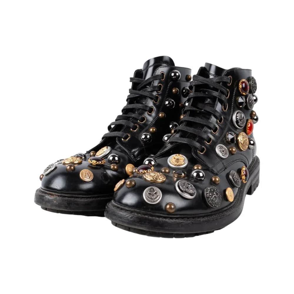 Dolce & Gabbana Naxos Studded Pearl Combat Boot