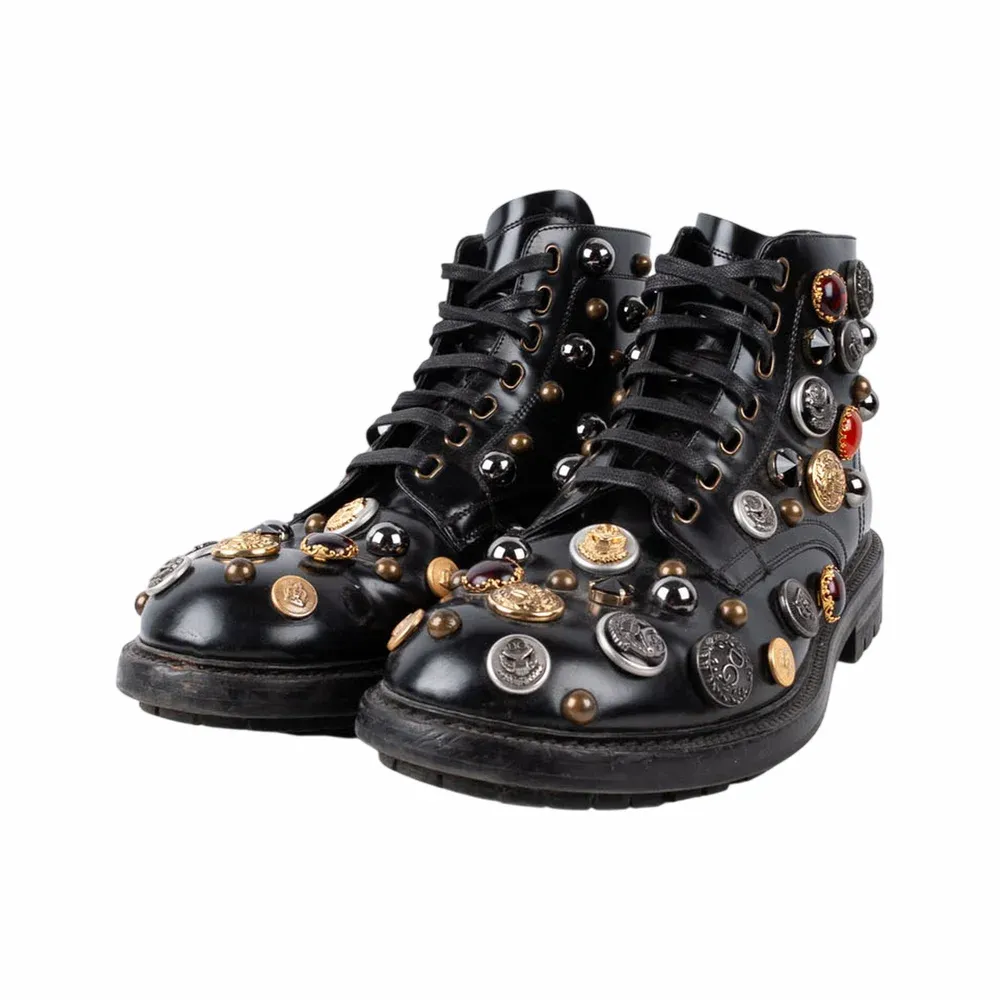 Dolce & Gabbana Naxos Studded Pearl Combat Boot