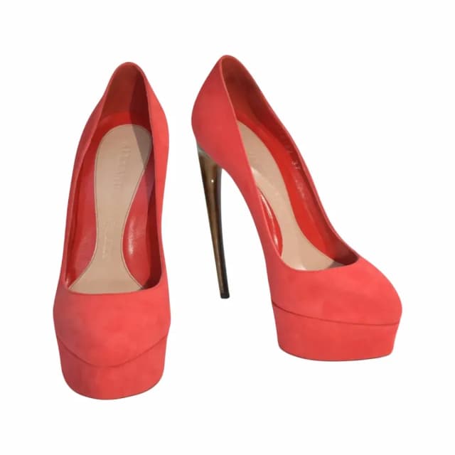 Alexander McQueen Horn Heel Suede Platform Pumps