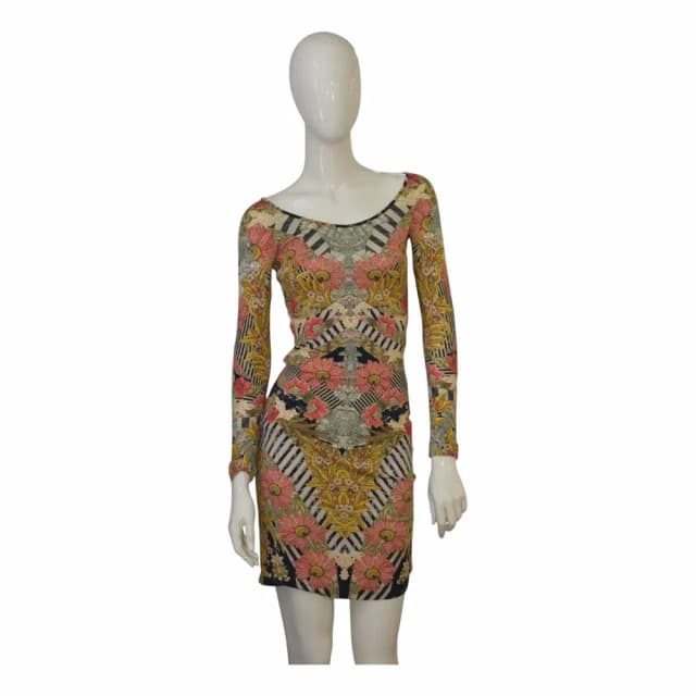 Alexander McQueen Floral Geometric Print Jersey Mini Dress