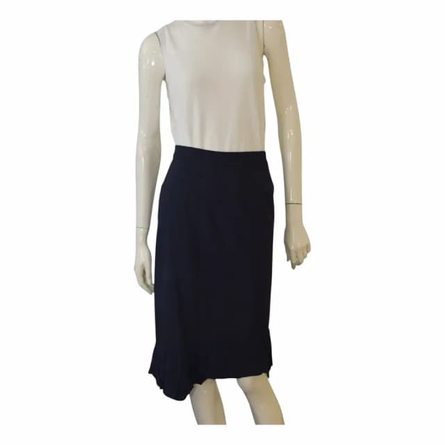 Balenciaga Navy Asymmetric Ruffle Midi Skirt